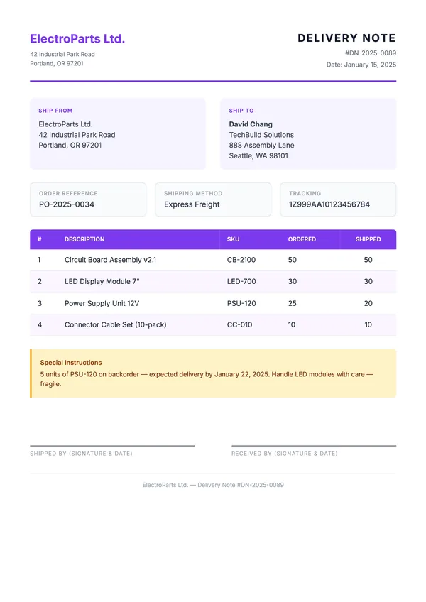 Delivery Note
