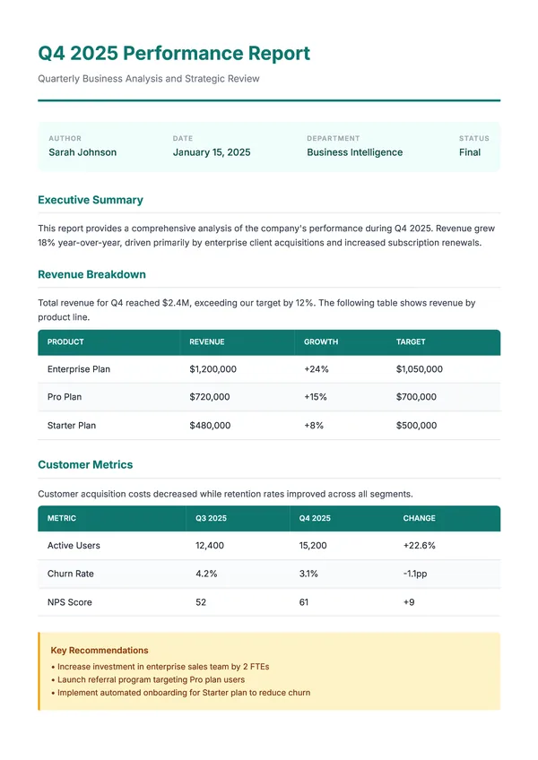 Report PDF template preview