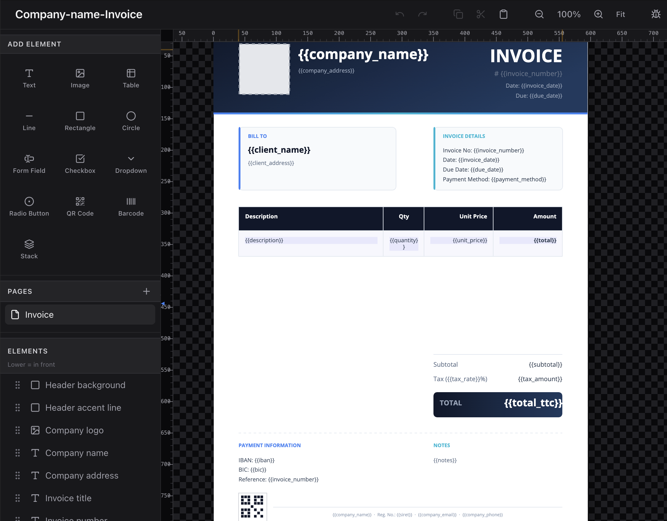 PDF-API Visual Editor — drag-and-drop template builder