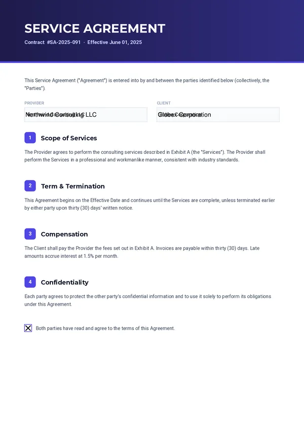 Contract PDF template preview