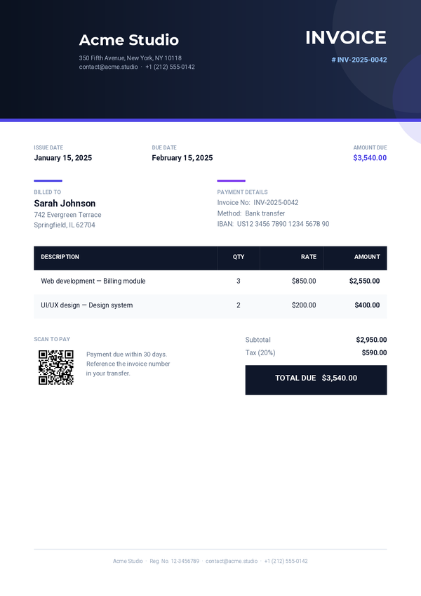 Invoice PDF template preview