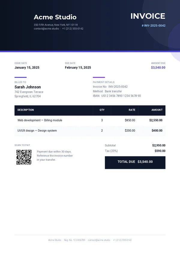 Invoice PDF template preview