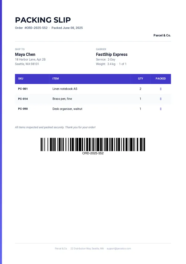Packing Slip