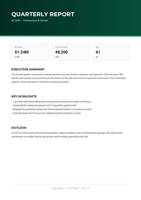 Report PDF template preview